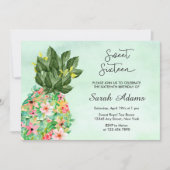 Tropical Beach Floral Watercolor Sweet 16 Einladung (Vorderseite)