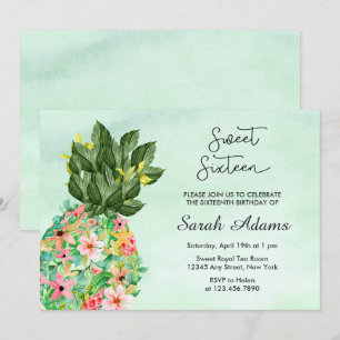 Tropical Beach Floral Watercolor Sweet 16 Einladung