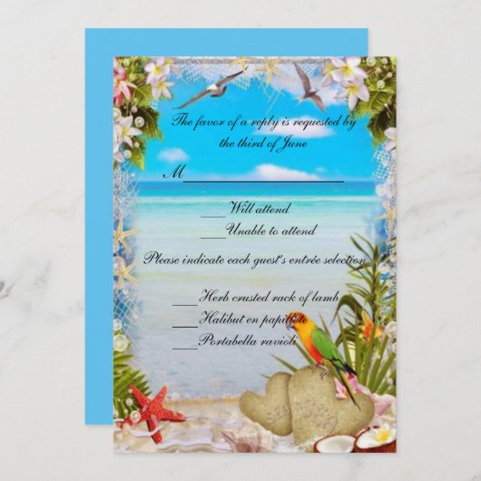 Tropical Beach Floral Wedding Card Einladung (Vorne/Hinten)