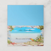 Tropical Beach Floral Wedding geklappter Tisch Platzkarte (Außenseite Aufgefaltet)