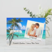 Tropical Beach Foto Palmen Save The Date (Stehend Vorderseite)