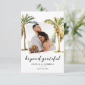 Tropical Beach Foto Wedding Dankeskarte (Stehend Vorderseite)