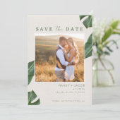 Tropical Beach Foto Wedding Save the Date (Stehend Vorderseite)