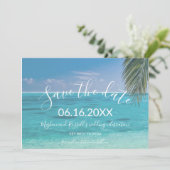 Tropical Beach Foto Wedding Save the Date Ankündigung (Stehend Vorderseite)