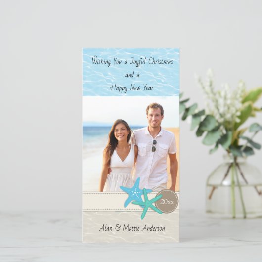 Tropical Beach Foto Weihnachtskarte (Stehend Vorderseite)