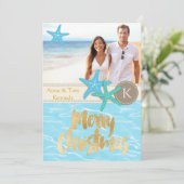 Tropical Beach Foto Weihnachtskarte Feiertagskarte (Stehend Vorderseite)