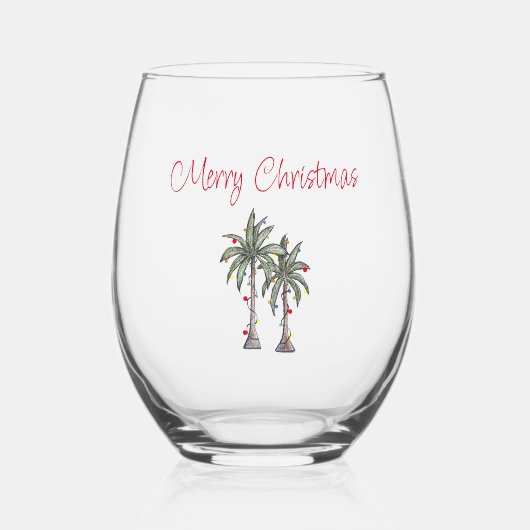 Tropical Beach Frohe Weihnachtspalmen Bäume Weinglas Ohne Stiel (Vorderseite)