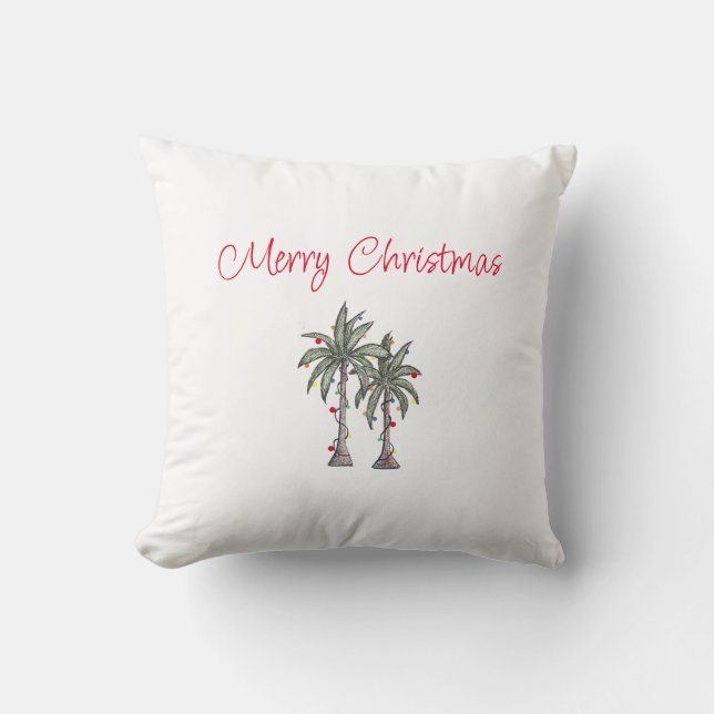 Tropical Beach Frohe Weihnachtspalmen Zeichnend Kissen (Vorderseite)