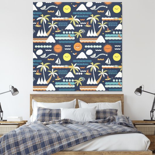 Tropical Beach Fun Muster Leinwanddruck (Insitu (Schlafzimmer))