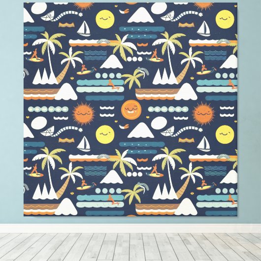 Tropical Beach Fun Muster Leinwanddruck (Insitu (Holzboden))