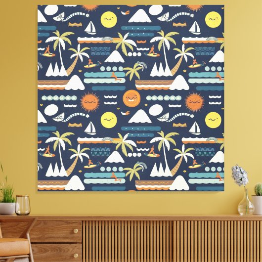 Tropical Beach Fun Muster Leinwanddruck (Insitu (Wohnzimmer))
