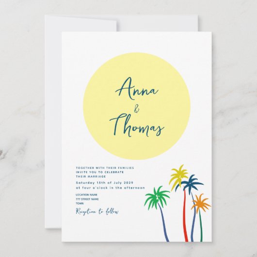 Tropical Beach Fun Wedding Einladung (Vorderseite)