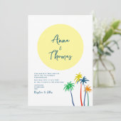 Tropical Beach Fun Wedding Einladung (Stehend Vorderseite)