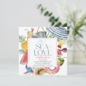 Tropical Beach Gear Umbrella Bridal Shower Einladung (Stehend Vorderseite)