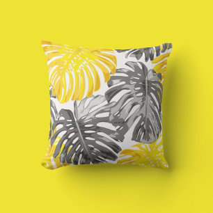 Tropical Beach Gelb Gray Moderne Dschungelbäume Bl Kissen