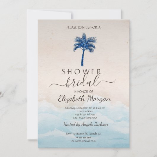 Tropical Beach Glitzer Palm Brautparty Einladung (Vorderseite)