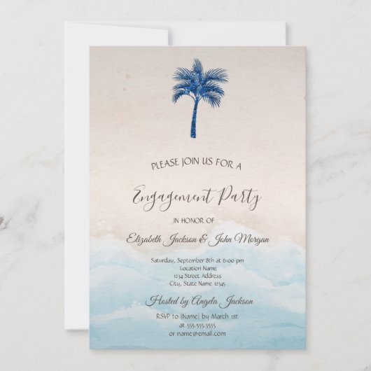 Tropical Beach Glitzer Palm Verlobung Einladung (Vorderseite)
