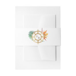 Tropical Beach Gold Compass Monogram Passport Einladungsbanderole