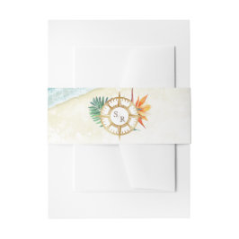 Tropical Beach Gold Compass Monogram Passport Einladungsbanderole