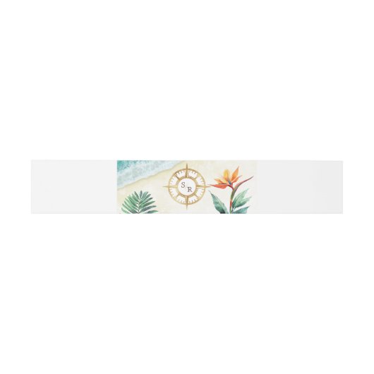 Tropical Beach Gold Compass Monogram Passport Einladungsbanderole (Flach)