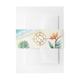 Tropical Beach Gold Compass Monogram Passport Einladungsbanderole