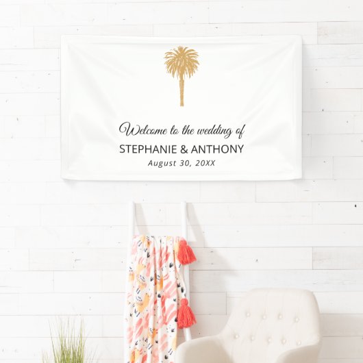 Tropical Beach Gold Palm Tree Hochzeit in Urlaubso Banner (Insitu)