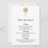 Tropical Beach Gold Palm Zielort Bachelorette Einladung (Rückseite)