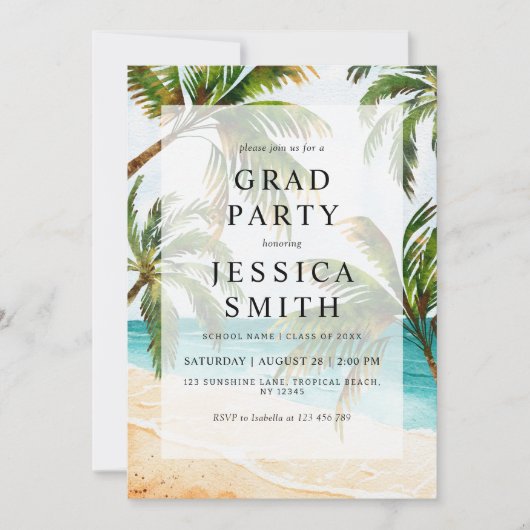 Tropical Beach Graduation Party Einladung (Vorderseite)