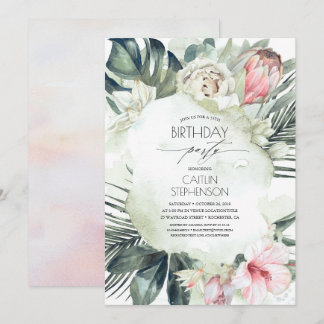 Tropical Beach Greenerity und Blume zum Geburtstag Einladung