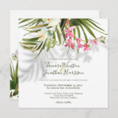 Tropical Beach Greenery Pink Blues Hochzeit Einladung (Vorne/Hinten)