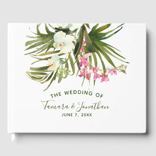 Tropical Beach Greenery Pink Floral Bridal Gästebuch