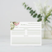 Tropical Beach Greenery Pink Floral Recipe Cards Postkarte (Stehend Vorderseite)