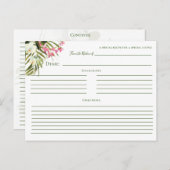 Tropical Beach Greenery Pink Floral Recipe Cards Postkarte (Vorne/Hinten)