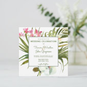 Tropical Beach Greenery Pink Floral Weiße Orchidee Einladung (Stehend Vorderseite)