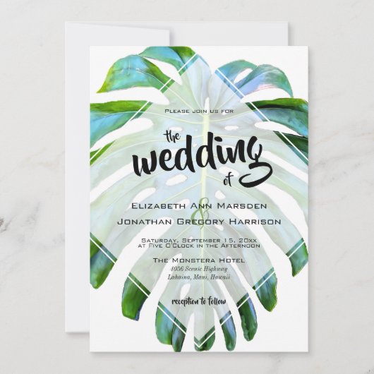 Tropical Beach Hawaii Foto Wedding Leaf Einladung (Vorderseite)