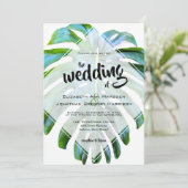 Tropical Beach Hawaii Foto Wedding Leaf Einladung (Stehend Vorderseite)