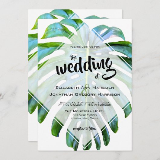 Tropical Beach Hawaii Foto Wedding Leaf Einladung (Vorne/Hinten)