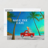 Tropical Beach Hawaii Palm Surfboards Red Truck Postkarte (Vorne/Hinten)