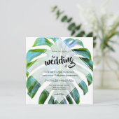 Tropical Beach Hawaii Wedding Monstera Leaf Einladung (Stehend Vorderseite)