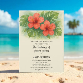 Tropical Beach Hawaiian Hibiscus Wedding Einladung