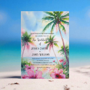 Tropical Beach Hawaiian Hibiskus Wedding Einladung