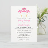 Tropical Beach Hawaiian Pink Flamingo Wedding Einladung (Stehend Vorderseite)