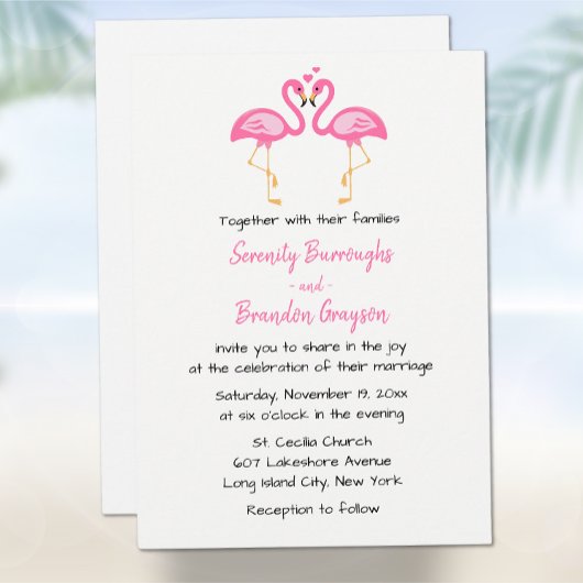 Tropical Beach Hawaiian Pink Flamingo Wedding Einladung