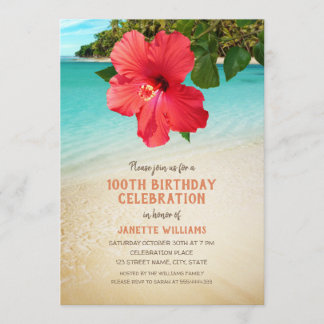 Tropical Beach Hawaiian Themed 100. Geburtstag Einladung