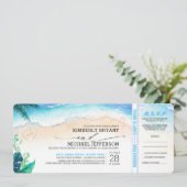Tropical Beach Heart Shore Wedding Boarding Pass Einladung (Stehend Vorderseite)
