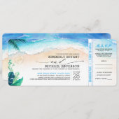 Tropical Beach Heart Shore Wedding Boarding Pass Einladung (Vorne/Hinten)