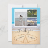 Tropical Beach Hearts in Sand Wedding Vielen Dank Dankeskarte (Vorderseite)