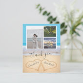 Tropical Beach Hearts in Sand Wedding Vielen Dank Dankeskarte (Stehend Vorderseite)
