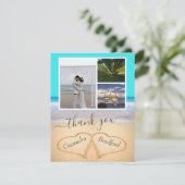 Tropical Beach Hearts in Sand Wedding Vielen Dank Dankeskarte (Stehend Vorderseite)