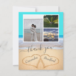 Tropical Beach Hearts in Sand Wedding Vielen Dank Dankeskarte